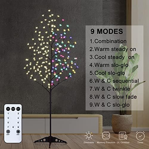 Lightshare Set of 3 LED Cherry Blossom Trees, 4FT 5FT and 6FT Lighted Artificial Trees Multicolor with Remote Contrl for Decoration Inside and Outside, Home Patio Wedding Festival Christmas Decor