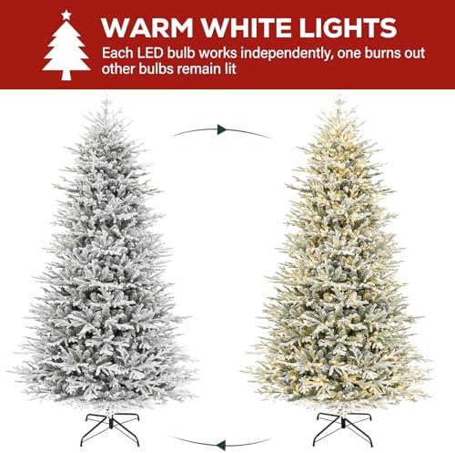 Hykolity 9 ft Prelit Flocked Christmas Tree with 600 Warm White LEDs