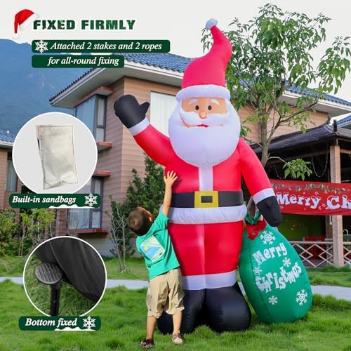7 FT Christmas Inflatable Santa Claus with Gift Bag, Blow up Giant Santa Claus Indoor Decoration, Built-in LED Lights for Lawn Patio Garden Home Display Hall Xmas Holiday Vacation Party Outdoor Decor