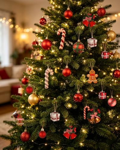 93 Pack Christmas Tree Ornaments Set, Shatterproof Baubles, Gingerbread Men, Santa Claus Reindeer, Stockings, Snowflakes Bells Decor for Xmas Holiday Home Party