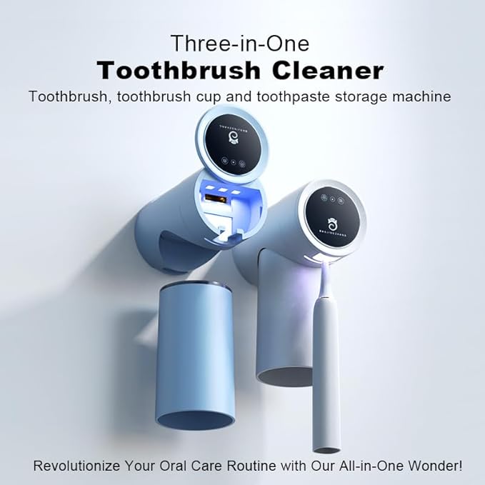 Toothbrush Cleaner & Toothbrush Holder,3-in-1 UV Toothbrush Sanitizer with Magnetic Cup Holder and Toothpaste Storage, Dual Mode Drying, 120s Quick Clean (Pink)