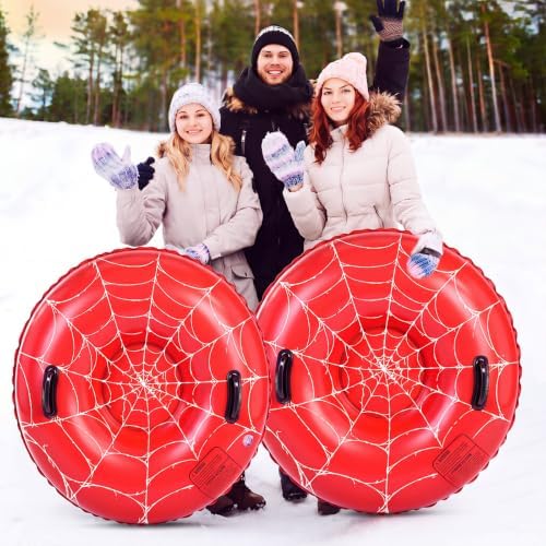 Soulchen 2 Pack Inflatable Snow Tube 36" Snow Sled for Kids Heavy Duty Thickened Bottom Sled for Winter with Sturdy Handles Durable Winter Toys for Outdoor Sledding Tube