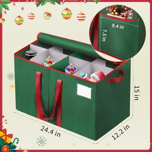 EverMerry Nutcracker and Figurine Collectibles Storage Box， Large Ornament Storage Organizer Stores Up to 8 Holiday Figurines-Carolers, Santa Figure, or Nut Cracker Ornaments (Green/15 Inches)
