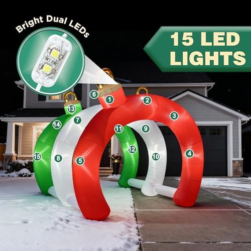 10.5 FT Christmas Inflatables Ornament Tunnel Arch Outdoor Decorations, Blow Up Walk-Through Archway Yard Decor for Garden Lawn Xmas Display
