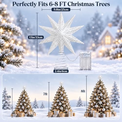 10‑Point Silver Sequins Star Christmas Tree Topper Decoration 10 Inch