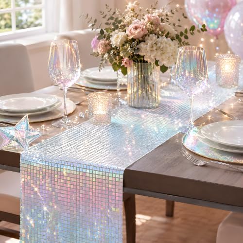 Disco Party Decorations - Iridescent Glitter Disco Table Runner
