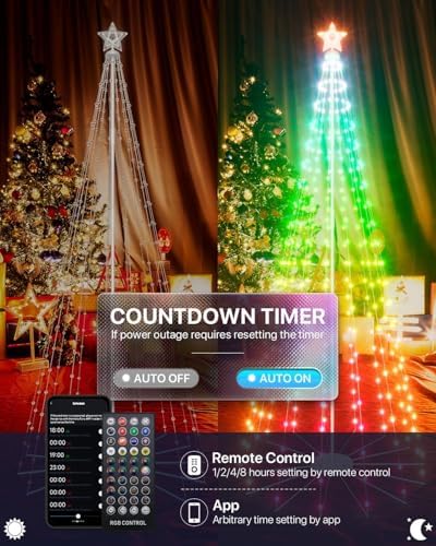 8Ft Lighted Christmas Tree, 340 RGB LEDs, DIY 16 Mil Colors Changing, Prelit Cone Tree, Music Sync, App & Remote Control, Outdoor Decoration for Bars, Patio, Beach, Pool, Cruise Party