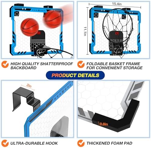 ropoda Indoor Basketball Hoop with Scoreboard & 7 LED Lighting, Mini Hoop
