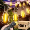 100FT Outdoor String Lights with Remote, Waterproof Patio Lights with 35+1 Shatterproof LED Bulbs,Dimmable Hanging Decor for Backyard Garden Porch Bistro, Timer & 3 Modes,2700K Warm White