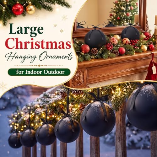 Weysat 12 Pack Large Christmas Plastic Ornaments Yard Tree,Black,6 Inch