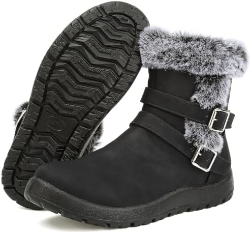 Womens Snow Boots Leather Winter Warm Boots Platform Ankle Booties