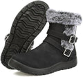 Womens Snow Boots Leather Winter Warm Boots Platform Ankle Booties