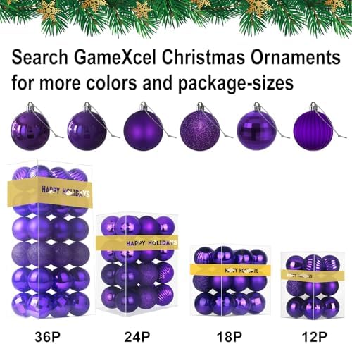 Purple 1.6" Small Christmas Balls Christmas Tree Decoration Ornaments Shatterproof Hanging Balls for Birthday Halloween Holiday Wedding Decorations Set of 18pcs
