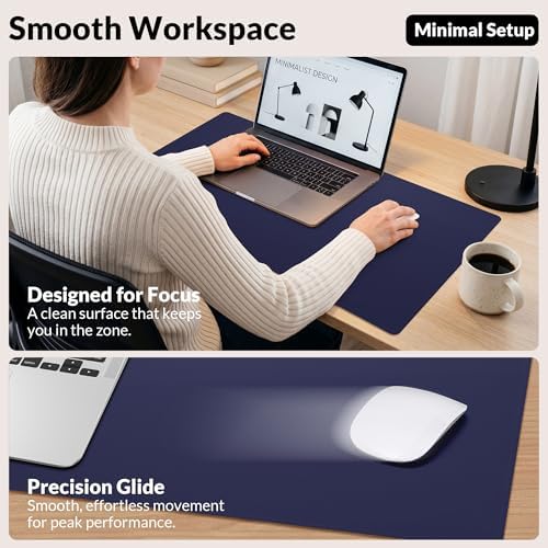 AFIING Desk Mat, Blue, 31.5" x 17", Cork Desk Pad Protector