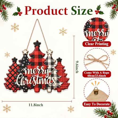 Christmas Decorations Buffalo Plaid Christmas Tree Hanging Wooden Sign