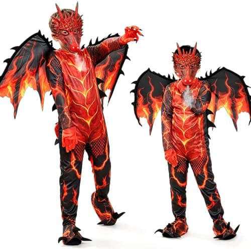 Kids Dragon Costume, Boys Dragon Halloween Costume with Mask, Wings & Tail