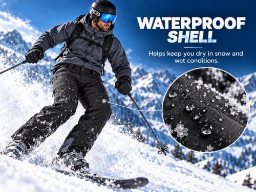 clothin Men's Waterproof Ski Pants Insulated Snow Pants with Boot Gaiters