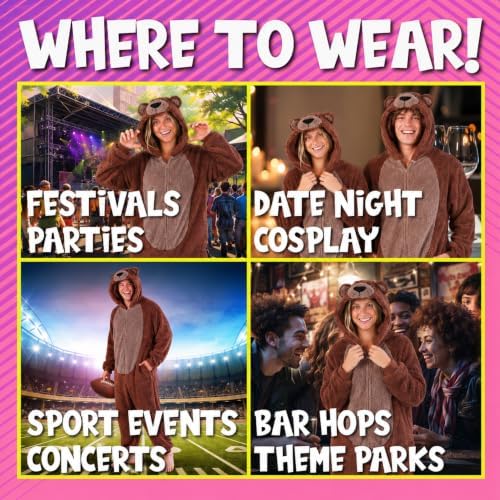 Funziez! Slim Fit Adult Onesie - Animal Costume - Plush Unisex Halloween One Piece Cosplay Suit for Women and Men
