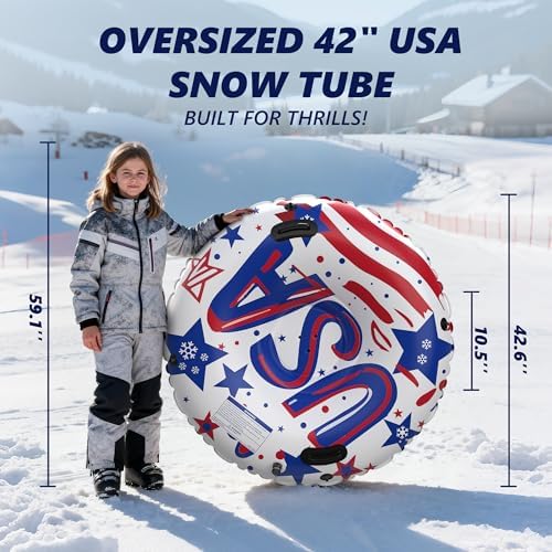 47 Inch Heavy-Duty Inflatable Snow Tube Sled with Towable Leash, Cold-Resistant Snow Tubes for Sledding with Triple-Layer Bottom & Sturdy Handles Winter Outdoor Snow Toys