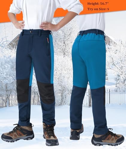 Boys Snow Pants Kids Fleece Lined Thermal Winter Hiking Pants Waterproof Softshell Elastic Waist Outdoor Cold Weather