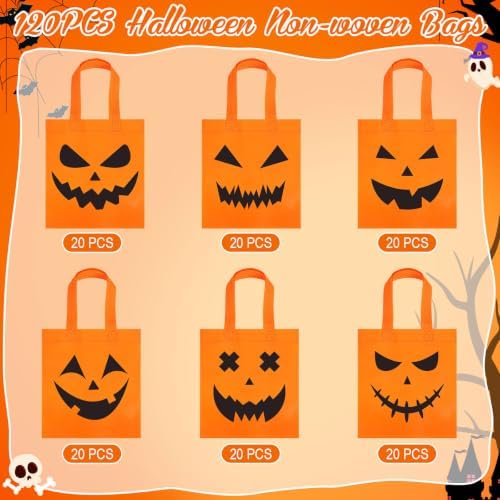 Sweetude 120 Pcs Pumpkin Tote Bags with Handle Bulk Halloween Trick Treat