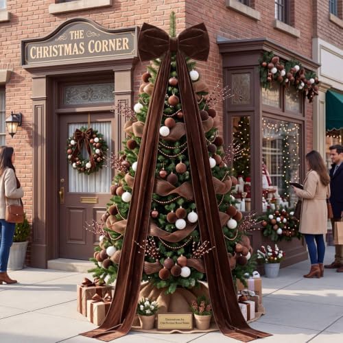 56 Pcs Brown Christmas Tree Decoration Set Neutral Velvet Bow Balls Ribbon