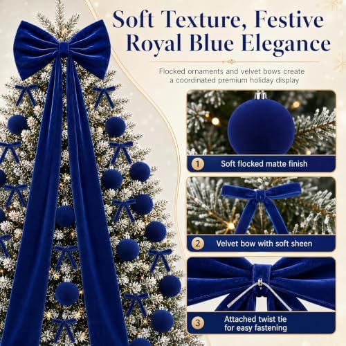 49 Pcs Royal Blue Christmas Tree Decoration Set with Velvet Bow Ball