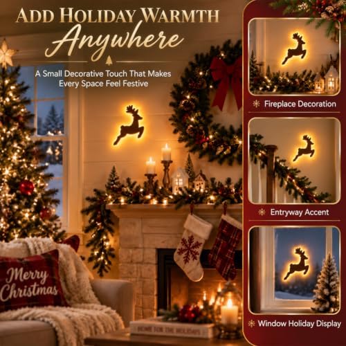 LED Reindeer Wall Decorations, Christmas Glow Silhouette Lights Home Decor