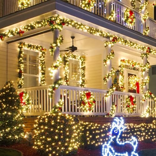 weillsnow 164Ft 500 LED Christmas Lights, Waterproof 8 Twinkle with Memory Functions Christmas Tree Lights for Indoor Outdoor Christmas Tree Garden Decoration (Warm White)