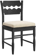 Modway Jax Vintage Inspired Oak Wood Dining Chair with Wavy Razor Back in Black Oatmeal Stripe - Armless Side Chair with Fabric Seat Cushion for Dining Room, Kitchen, Or Accent Seating