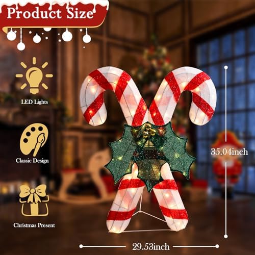 4 FT Lighted Christmas Candy Cane, Pre‑Lit Outdoor Yard Decor