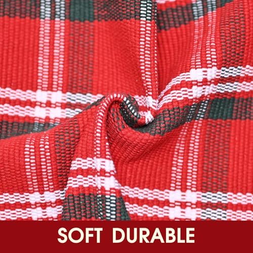 Christmas Red Green White Plaid Rug 8x10 ft, Extra Large Cotton Hand-Woven Buffalo Check Area Rug for Living Room, Bedroom, Patio, Christmas Holiday Farmhouse Decor, Washable Outdoor Indoor Carpet