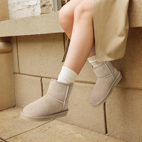 DREAM PAIRS Women's Genuine Suede Winter Mini Snow Boots