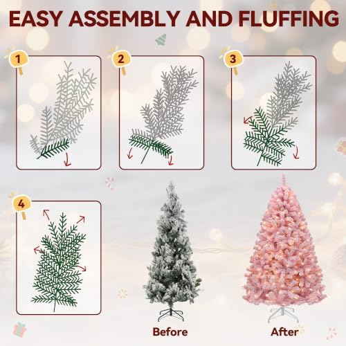 DWVO 7.5ft Pre-lit Pink Christmas Tree, 1346 Branch Tips and 550 Lights