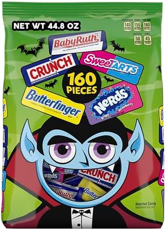 Butterfinger, CRUNCH Baby Ruth, Nerds, SweetTarts, Mini Size Assorted Candy, Bulk 160 Count Variety Pack, 44.8 oz