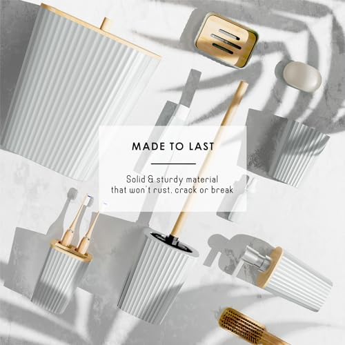 Clara Clark Bathroom Set - White Bathroom Accessories Set, 6PC Bathroom Accessory Set, Bathroom Sets with Bathroom Rugs, Toilet Brush, Trash Can & Soap Dispenser