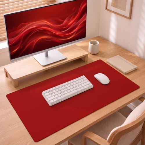 Leather Desk Pad Protector, 31.5" x 15.7", Red Desk Mat