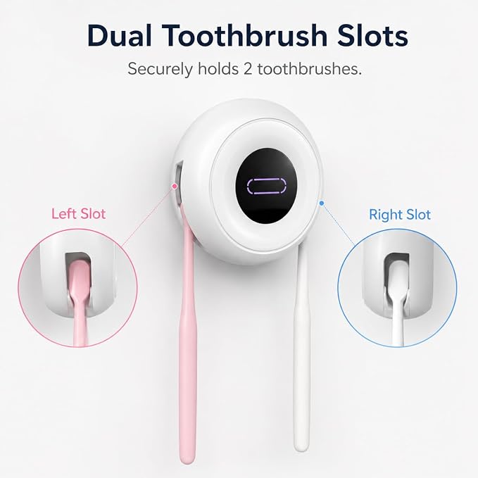 Upgraded Toothbrush Holder, UV & Heated Drying Wall Mounted Toothbrush Cleaner, Aesthetic Tooth Brush Holder for Bathroom Fits Most Toothbrushes, Auto-Cycle Electric Organizer, for Family