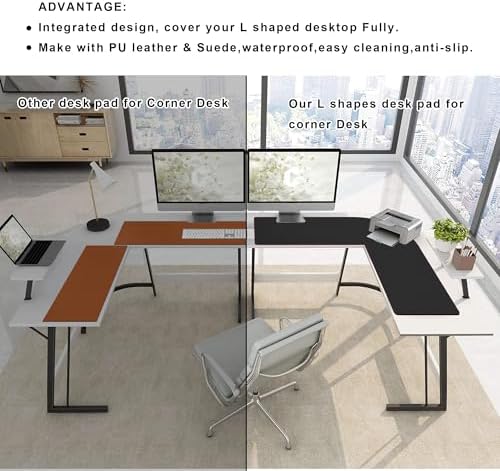 ZORESYN L Shaped Desk Mat (72+62) x23.6 Inch (Black) - XXL Reversible Corner Desk Pad, Waterproof PU Leather Desktop Protector for Gaming, Office & Home