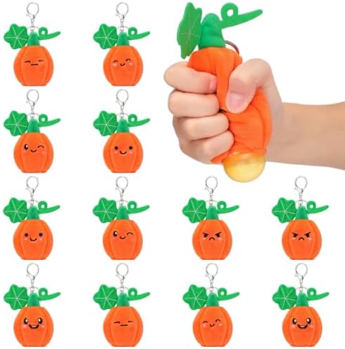 Meooeck 12 Pcs Fall Pumpkin Fidgets Balls Keychains Fall Party Favors