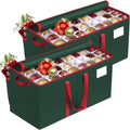 RoomHacks Christmas Ornament Storage Box, Store Up to 128 Ornaments, Christmas Storage Container, Dual Zipper & Adjustable, Large Organizer Bin to Protect and Store Holiday Ornaments (Green-2 Pack)