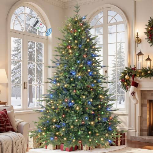 SHareconn 7ft Prelit Artificial Fir Christmas Tree with Dual Color Lights