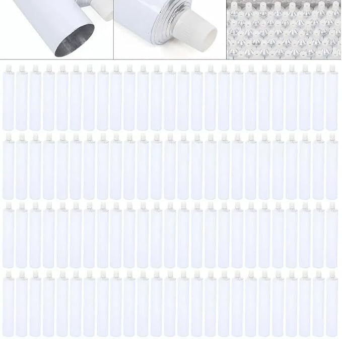 100PCS Empty Toothpaste Tubes, 100ml Aluminum Empty Squeeze Tube Reusable White Skincare Product Dispensing Tubes