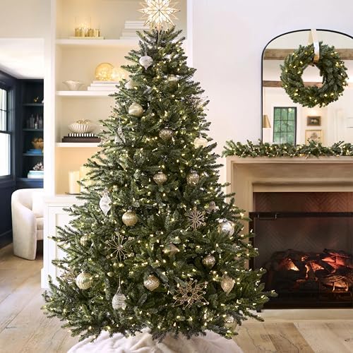 Balsam Hill 7.5ft Pre-Lit Classic Blue Spruce - Artificial Christmas Tree with 2,960+ Tips, 1,000 Clear LED Lights, Easy Plug Technology & Premium Stand for Indoor Holiday Decorating