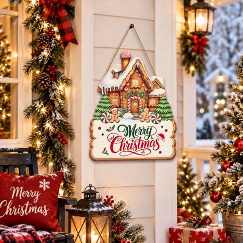 Christmas Decorations Gingerbread House Hanging Wooden Front Door Sign