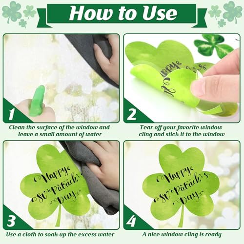 9 Sheets St Patrick's Day Window Clings, 217 PCS Green St Patricks Day Shamrock Window Stickers with Coins Rainbow, Double Sided Static Window Clings for Glass Windows St Patricks Day Decorations