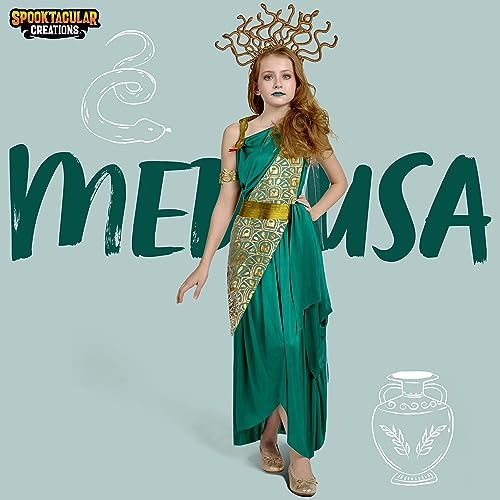 Spooktacular Creations Girls Medusa Costume, Child Green Medusa Dress with Headpiece Armlet for Kids Halloween Role Play