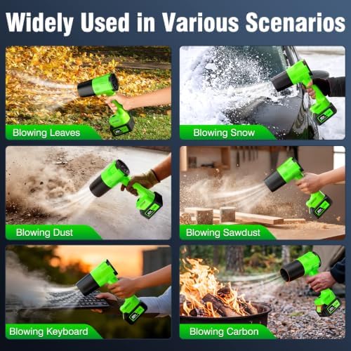 Cordless Leaf Blower, Hand held Leaf Blower with Two 4.0Ah Battery and Charger, Snow Blower with 6 Speed Modes, Lightweight Electric Blowers for Lawn Care, Patio, Yard, Blowing Snow, Leaves, Dust