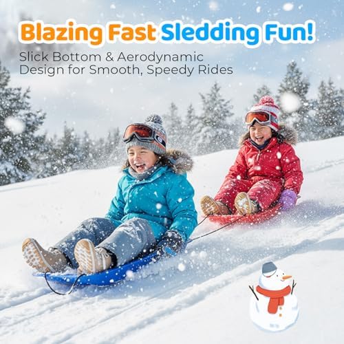 Snow Sled for Kids: 35", Cold-Resistant, Anti-lateral Drift, Included Rope, One Handle per Side, Fast, Stable, Stackable, Easy to Carry, Toboggan Sleds for Snow Days