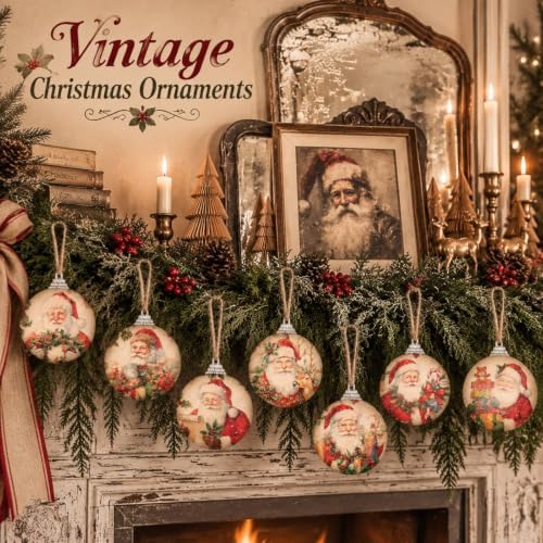Outus 16 Pcs Christmas Tree Ball Ornaments Vintage Christmas Decorations for Tree Colorful Xmas Decorative Santa Claus Hanging Ball for Farmhouse Home Fireplace Decor Holiday Party Favors